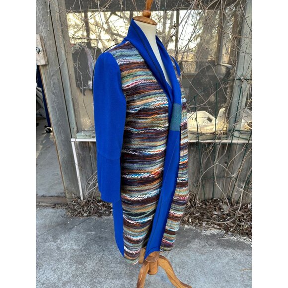 Vintage Duster Coat Open Front Patchwork Cobalt Blue M/L - Picture 3 of 10